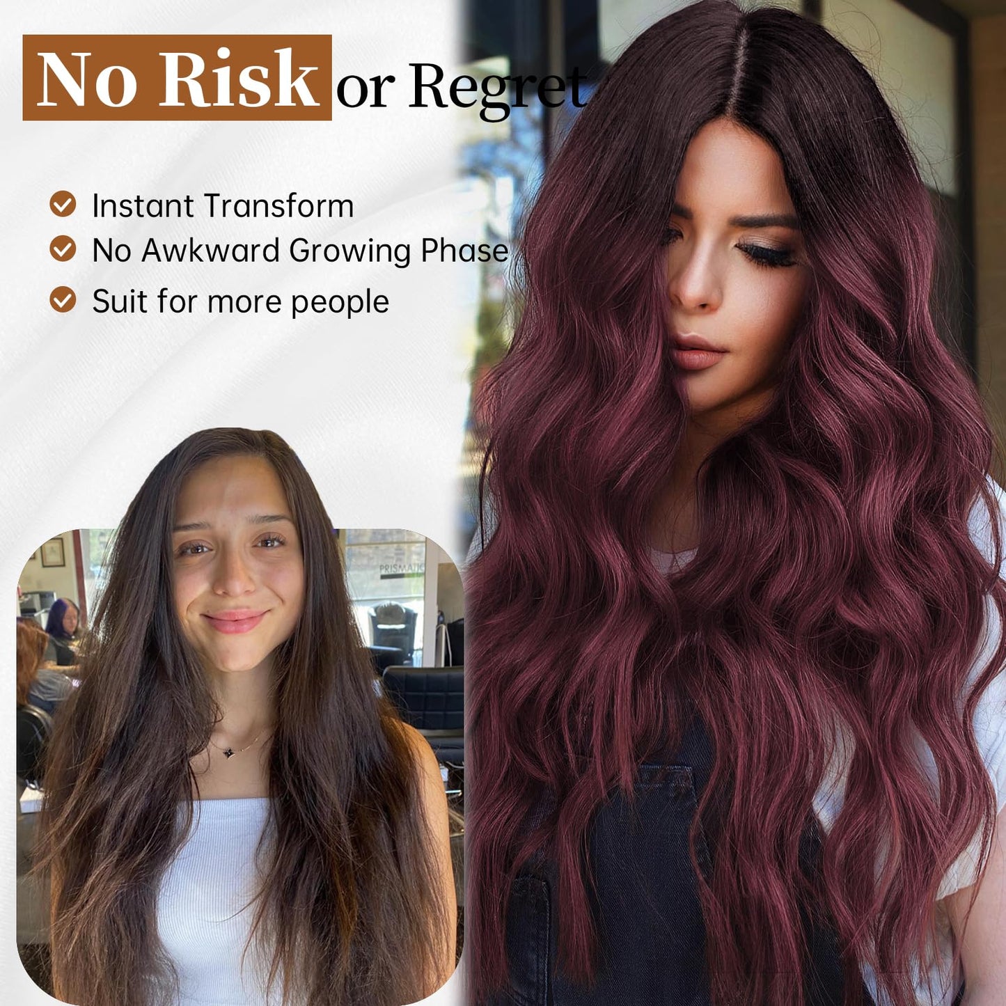 AISI HAIR Wig for Women, Long Red Wavy Lace Hairline Middle Part Synthetic Heat Resistant Wig for Daily Party-26 Inch