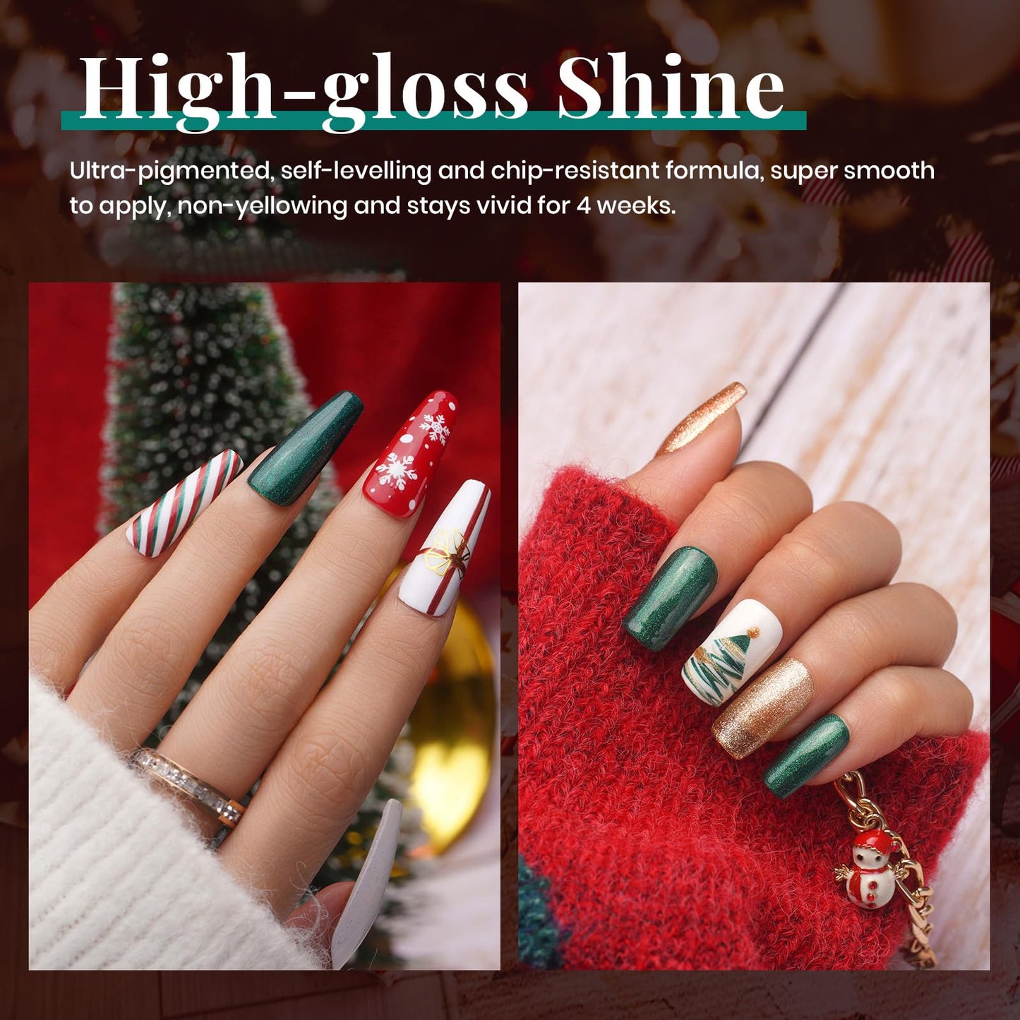 Beetles Gel Nail Polish, Red Sparkle Green Glitter Gold Silver Winter Gel Polish Dark Green Dark Red Gel Polish Kits Soak Off Nail Lamp Uv LED Cured for Nail Art Design for Women