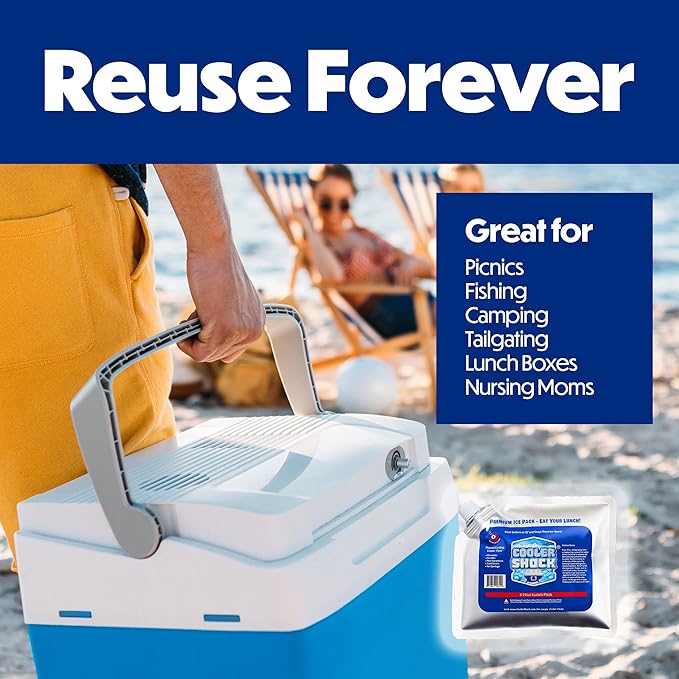 Cooler Shock Reusable Ice Packs for Cooler - Long Lasting Cold Freezer Packs for Coolers and Lunch Boxes - Cooler Ice Packs for Camping Gear, Fishing, Road Trips, Beach Must Haves