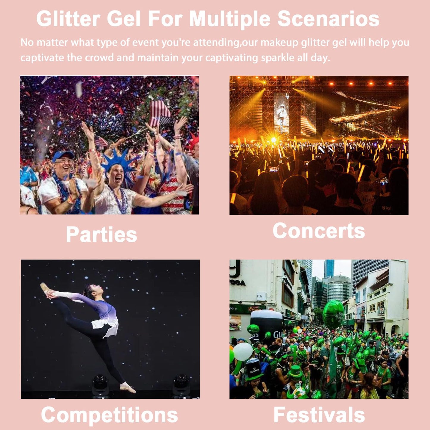 Boko 50ML Body Glitter Gel, Green St. Patrick's Day Mermaid Chunky Glitter for Face Hair Body Sparkle Makeup, Face Glitter Sequins for St. Patrick's Day Coachella Concert Party Rave Accessories