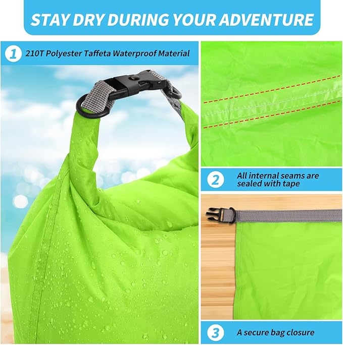 Dry Bag Set, Waterproof Small Lightweight Dry Bags for Paddle Board Kayaking, Fishing, Camping (Green, 20L 2Pack)
