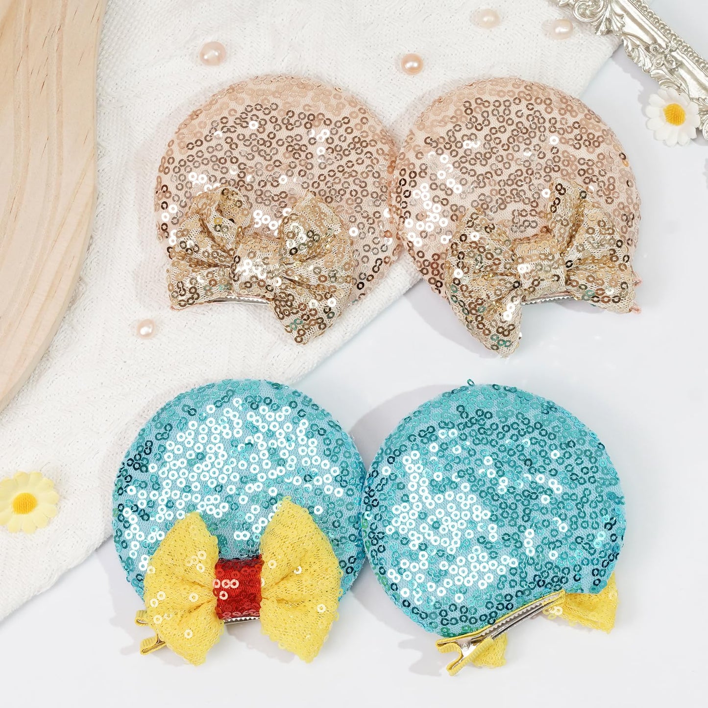 CellElection 8PCS Sequin Mouse Ears Hair Clips Glitter Hair Bows Cute Mice Ears Clips Barrettes for Women Girls Hair Accessories for Costume Party Favor Halloween Christmas Decoration