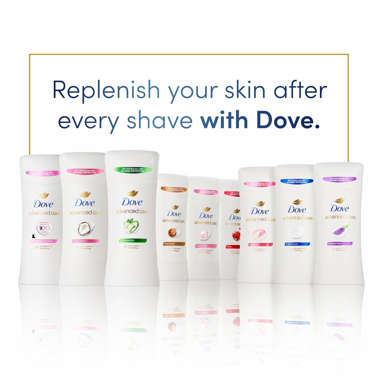 Dove Advanced Care Antiperspirant Deodorant Stick Cool Essentials for Helping Repair Skin Barrier After Shaving, with 72-Hour Sweat & Odor Protection, 2.6 oz