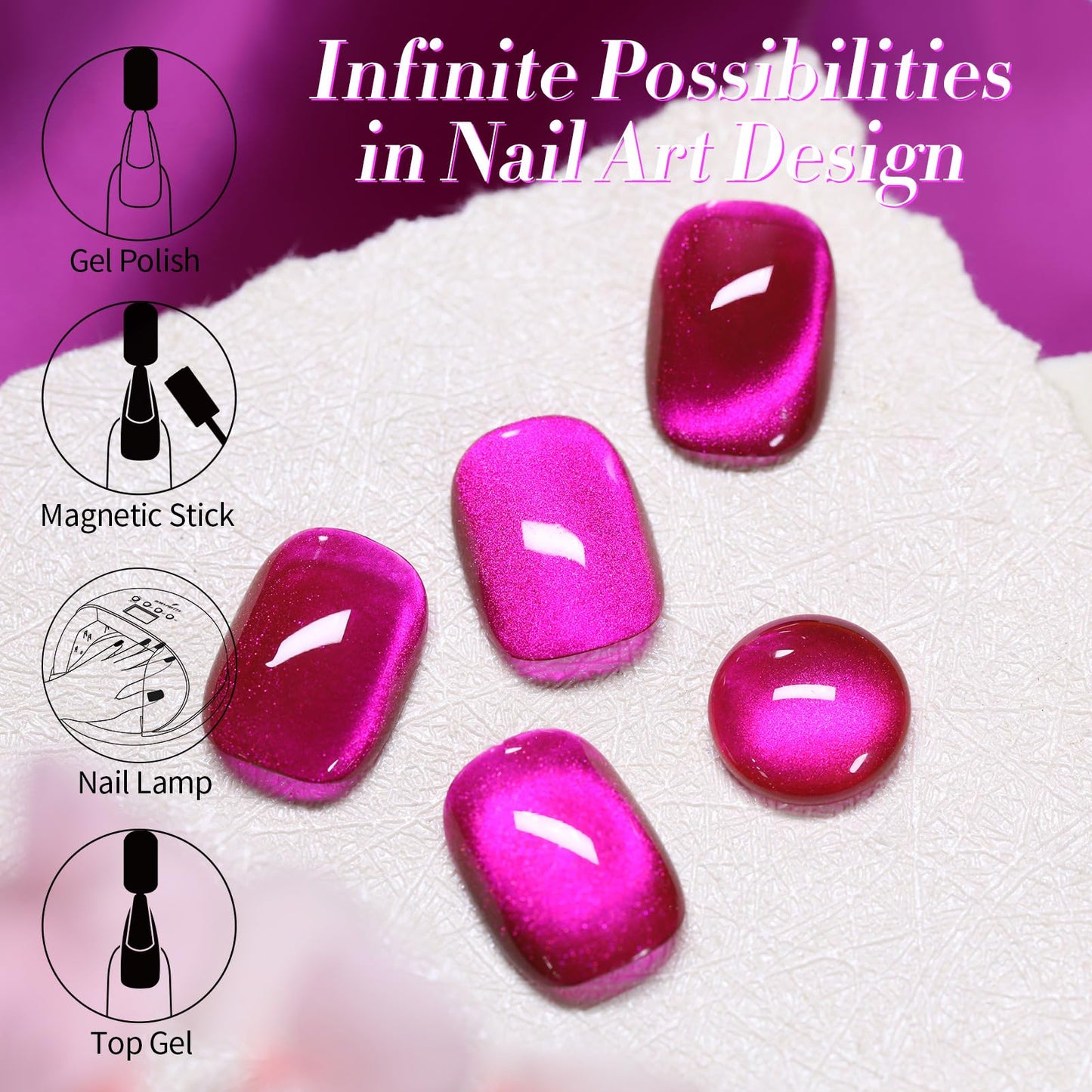 Born Pretty Cat Magnetic Eye Gel Nail Polish, Dragon Fruit Hot pink Glass Cat Magnetic Gel, Glass Shiny Effect Soak Off Nail Art Salon Manicure Home Gift 15ml