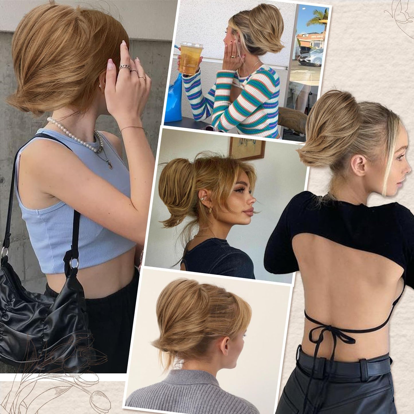 BARSDAR Brown Hair Bun Ponytail Extension, Straight Synthetic Hair Bun Hairpiece For Women, Fully Short Ponytail Bun Extensions Elastic Hair Bun Scrunchies Girls Daily - Light Golden Brown