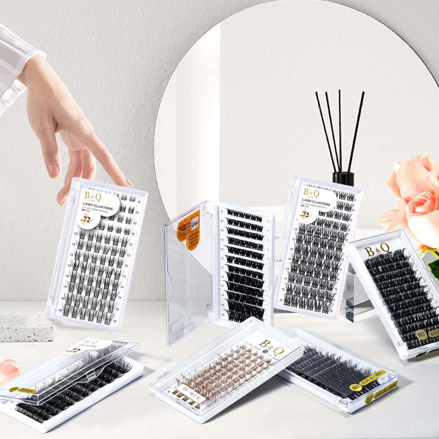 B&Qaugen Lash Clusters (B03, D-16mm) Individual, Vegan, Cruelty Free, 72 Cluster DIY at Home False Eyelash Extensions（B03，D-16mm）
