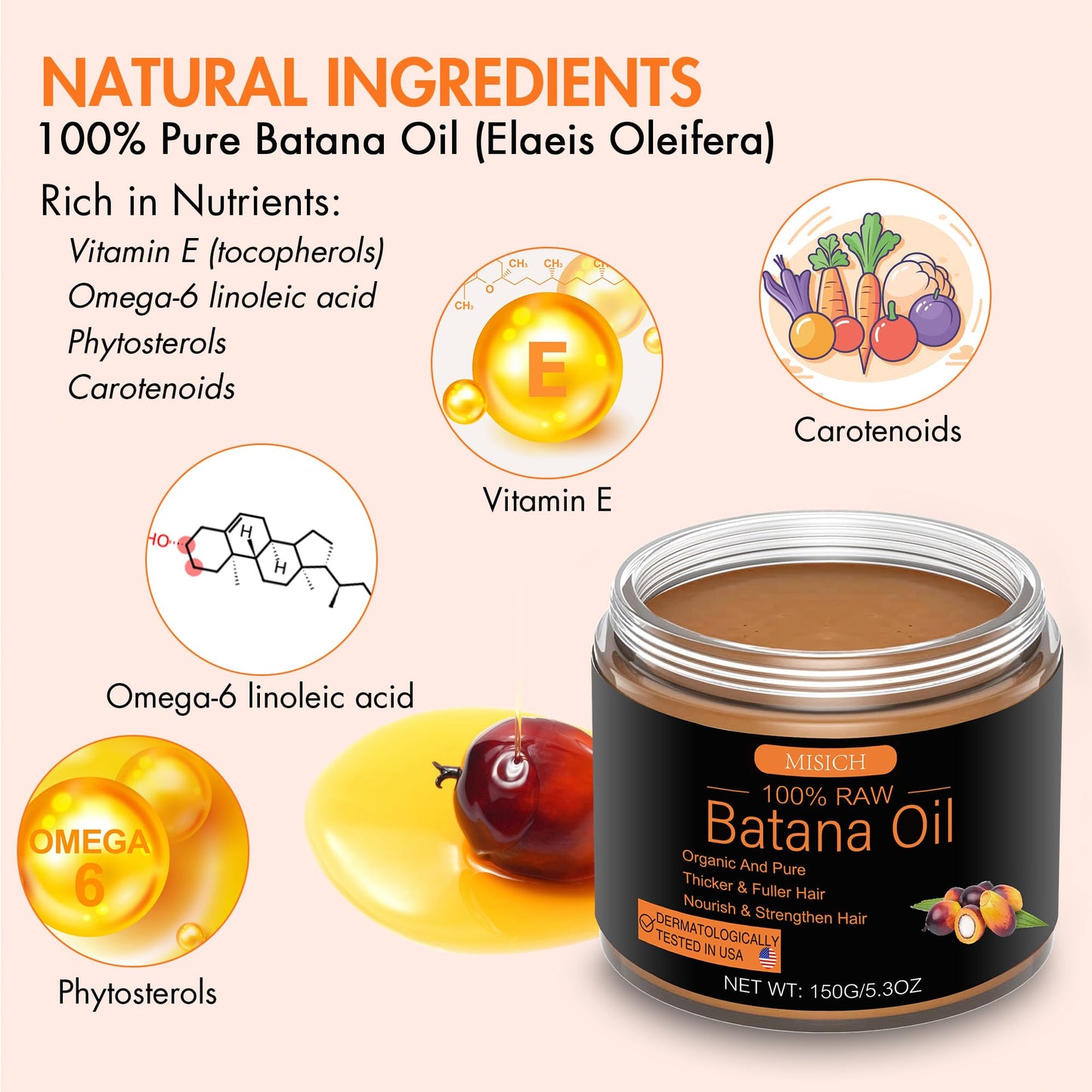 Dr. Sebi Raw Batana Oil for Hair Growth - 100% Natural Pure From Honduras, Unrefined Organic for Preventing Hair Loss, Enhancing Thickness for Men & Women - 5.3 oz