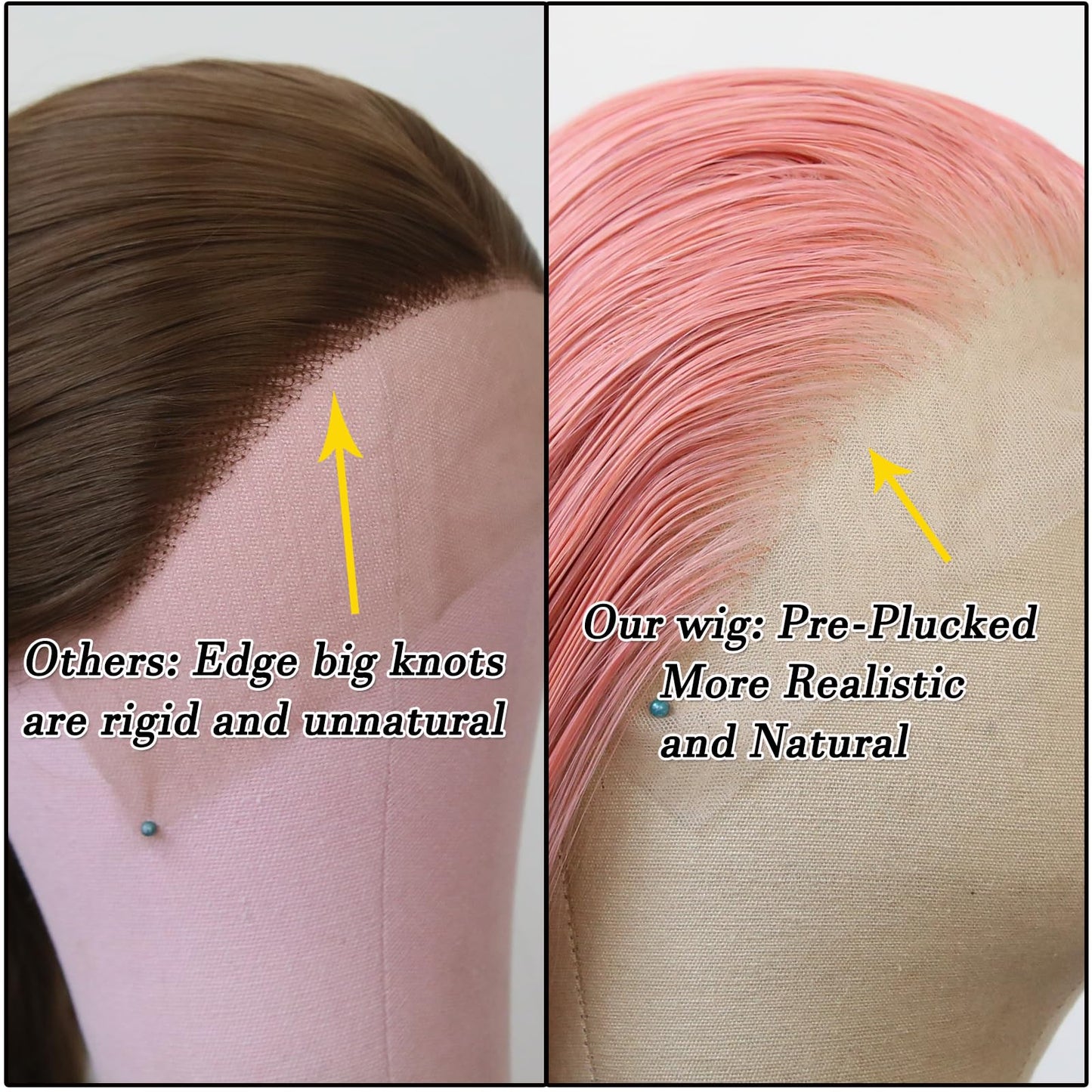 BTWTRY Light Pink Wig Long Straight Rose Pink Synthetic Lace Front Wigs Pre Plucked Natural Hairline for Black Women Heat Resistant Fiber Hair Cosplay Daily Wear Wig (Rose Pink)