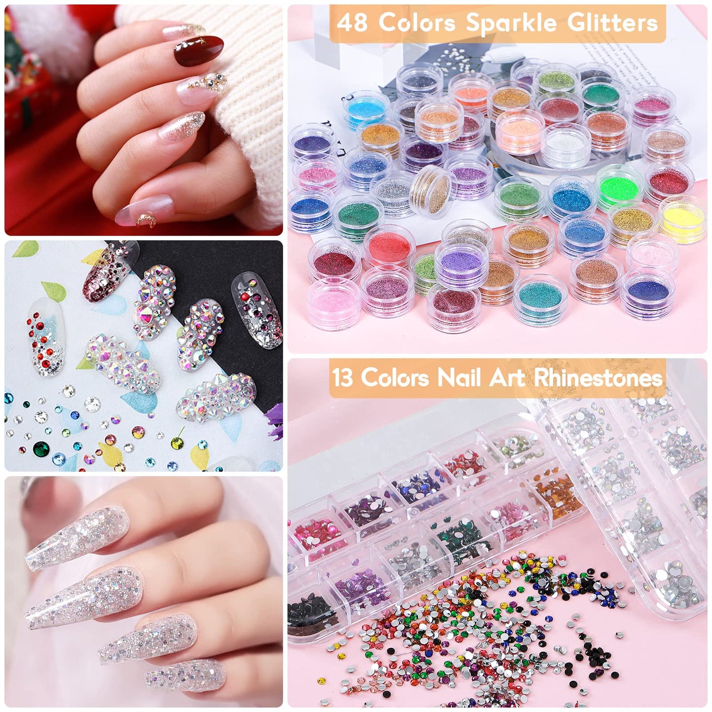 Cooserry 115 In 1 Acrylic Nail Kit - 48 Colors of Glitter Acrylic Powder And Liquid Monomer Set - 5 Pcs Nail Brush And Manicure Tools