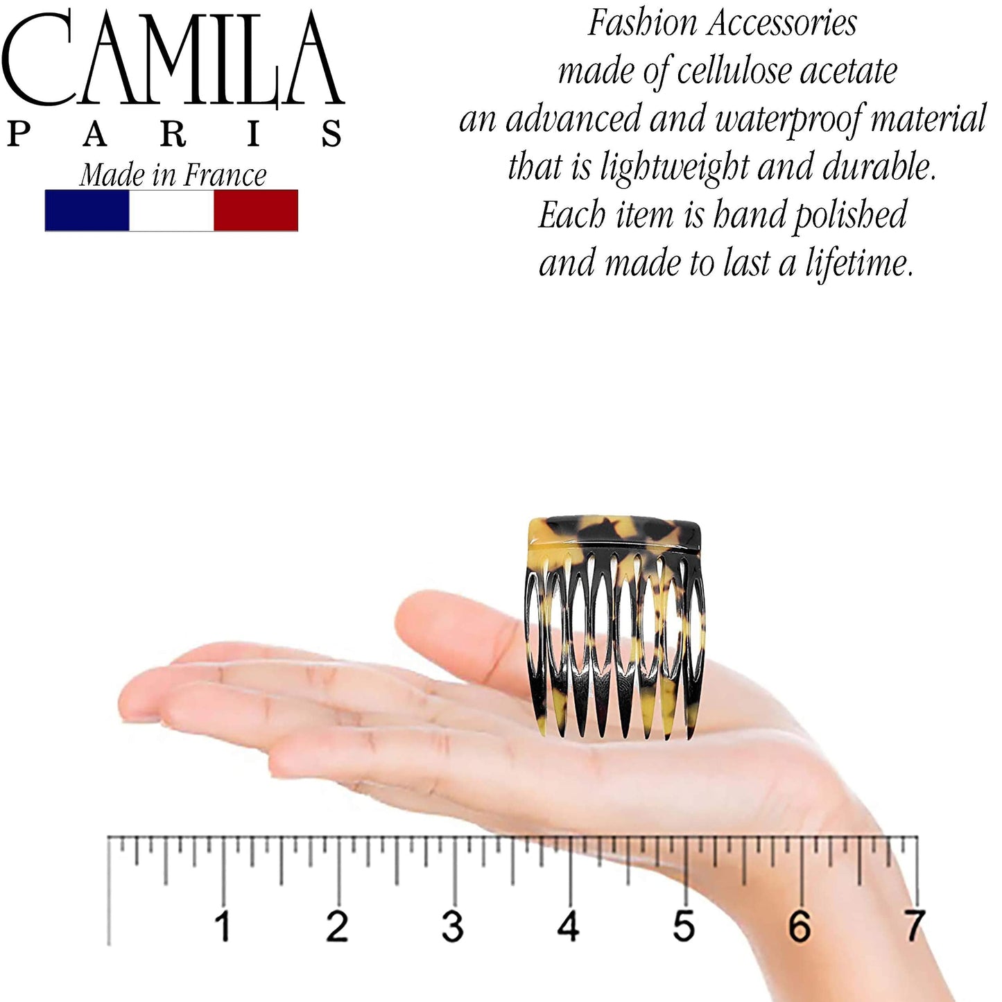 Camila Paris CP2008 Tokyo French Hair Side Comb 4 Piece Handmade Small, French Twist Decorative Hair Combs, Strong Hold Hair Comb Clips for Women, No Slip Styling Girls Hair Accessories Made in France