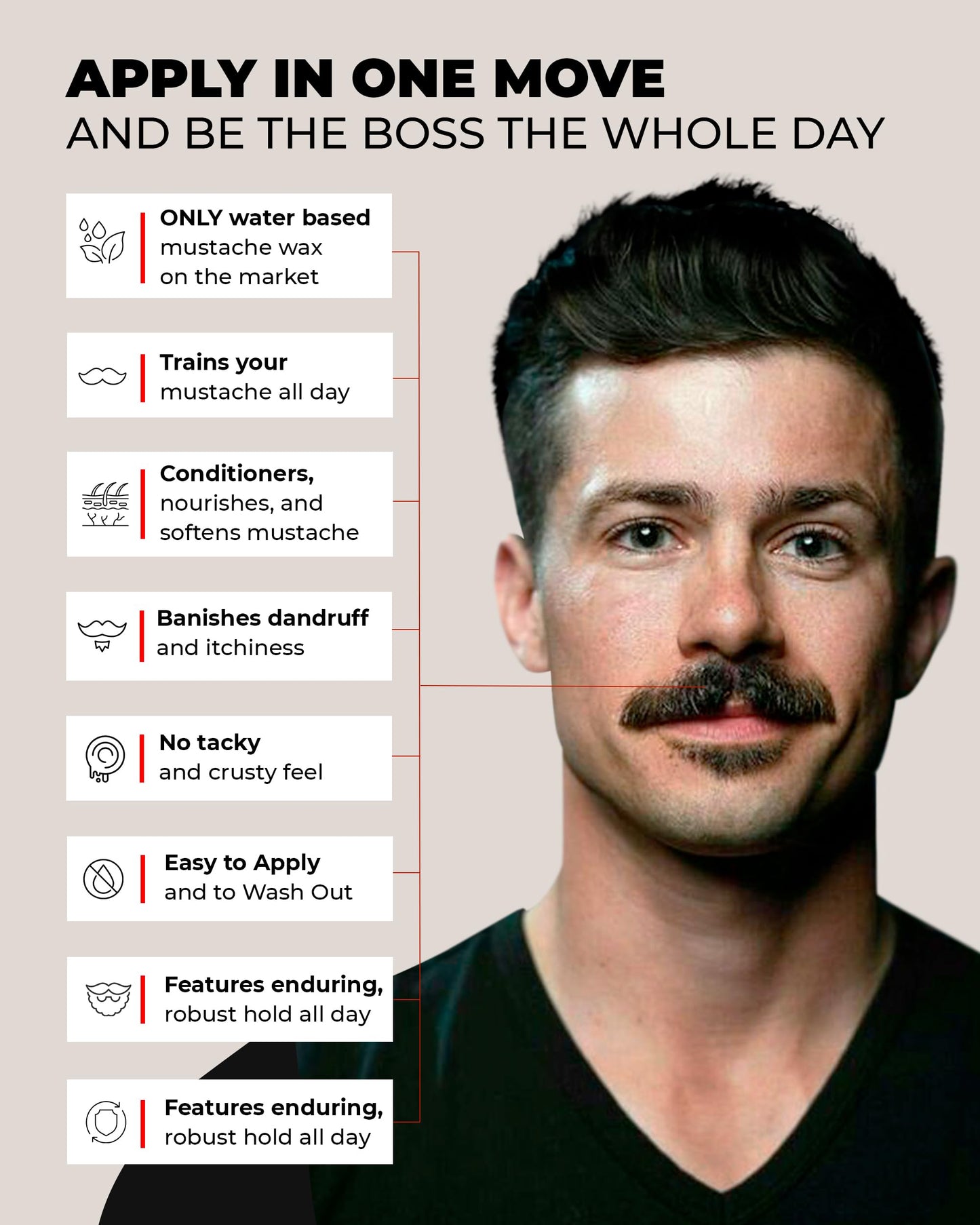 Bossman MUDstache Unscented Mustache Wax for Men (1 oz) - 2 Pack - Strong 24-Hour Hold, Non-Tacky & Easy to Apply for Taming & Styling