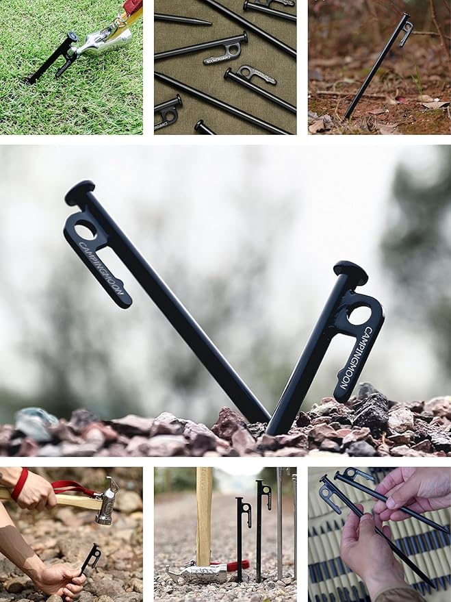 CAMPINGMOON Carbon Steel S45C Black Coating Tent Stake for Hard Ground (JP-T-20-8P)