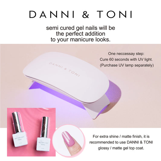 DANNI & TONI Semi Cured Gel Nail Strips Grayish Purple (Lakeside Shimmer) Magnetic Cat Eye Gel Nail Wraps 28 Stickers