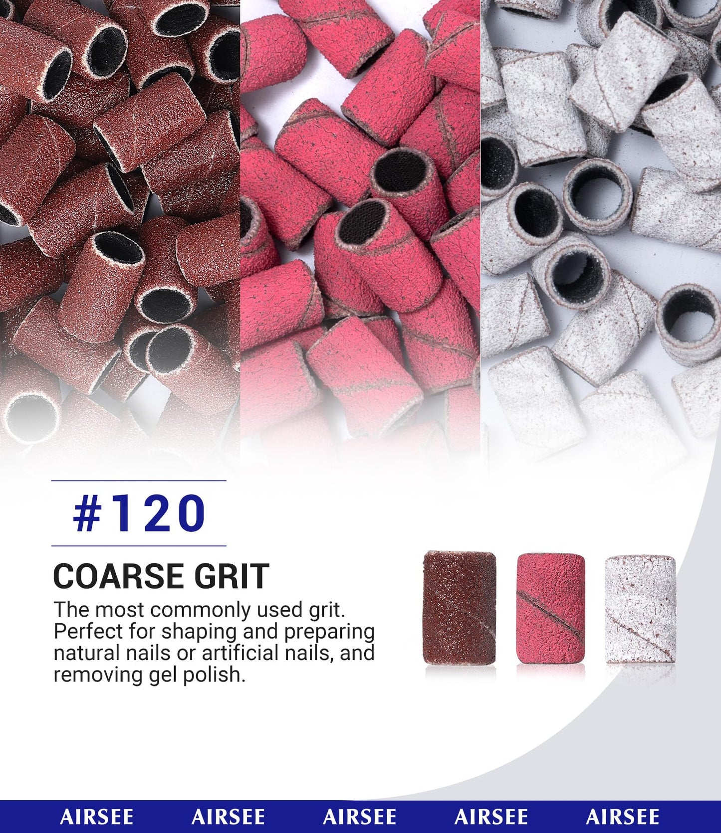 AIRSEE Sanding Bands for Electric Nail Drill 100 Piece Set 120 Grit Coarse Acrylic File Attachments Professional 1 Sander Mandrel Bit Beauty Salon Accessories Manicure and Pedicure Finger Callus Zebra