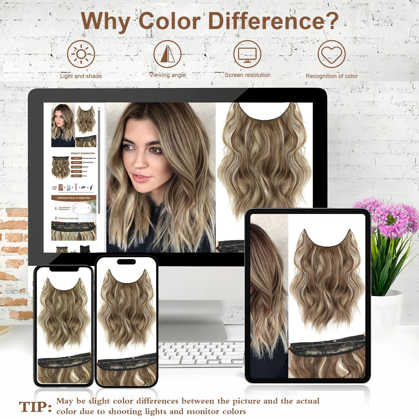 BUPPLER Halo Hair Extensions 12 Inch Invisible Wire Hair Extensions Adjustable Long Wavy Hairpiece Synthetic Upgrade 4 Secure Clips in Hairpieces 12 Inch,Medium Brown Mix Medium Blonde