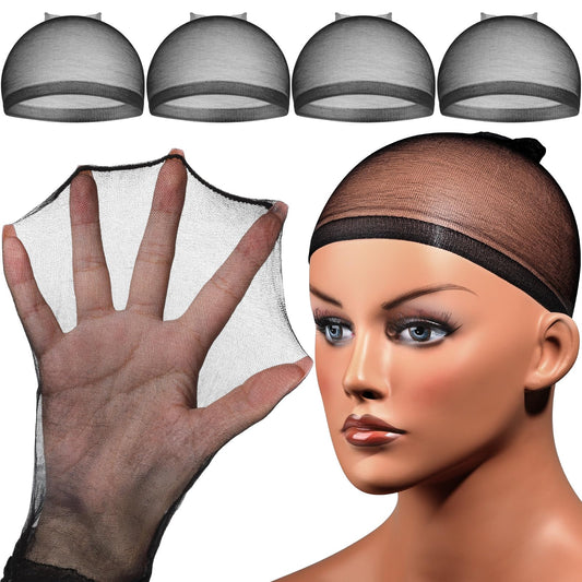 Fandamei HD Wig Caps Super Thin, 4PCS Ultra Thin Wig Caps Black, Nylon Wig Cap for Women Stretchy, Natural Transparent HD Wig Caps for Lace Front Wigs. Summer Wear Comfortable Wig Cap(Black)