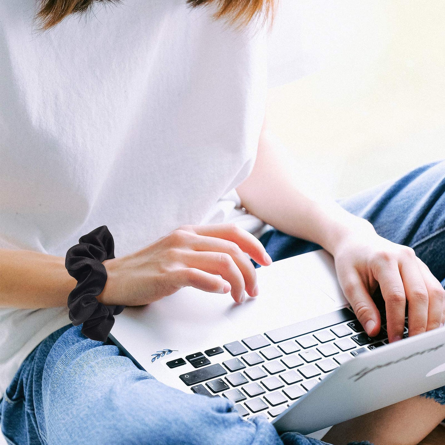 CEELGON Black Satin Silk Scrunchies for hair Big Scrunchies Satin Packs for Hair Scrunchies 10 Pack (Black)