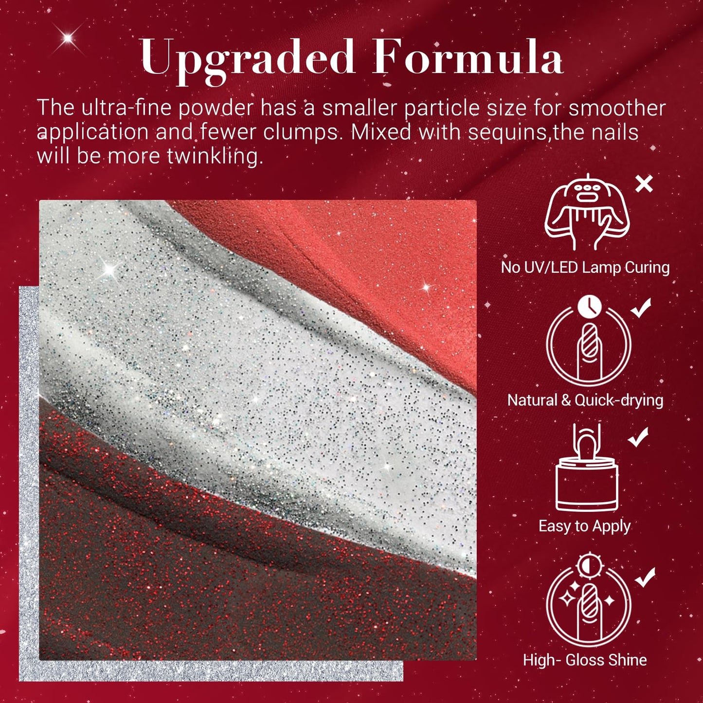 AZUREBEAUTY Dip Powder Set,6 Colors Sparkling Silver&Burgundy Glitter Red Dipping Powder Starter Kit French Nail Art Manicure DIY Salon Gifts for Women,No Need Nail Lamp Cured