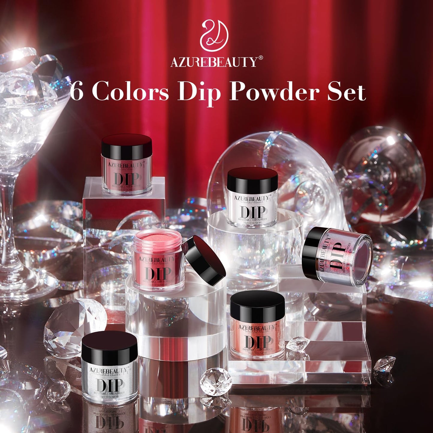 AZUREBEAUTY Dip Powder Set,6 Colors Sparkling Silver&Burgundy Glitter Red Dipping Powder Starter Kit French Nail Art Manicure DIY Salon Gifts for Women,No Need Nail Lamp Cured