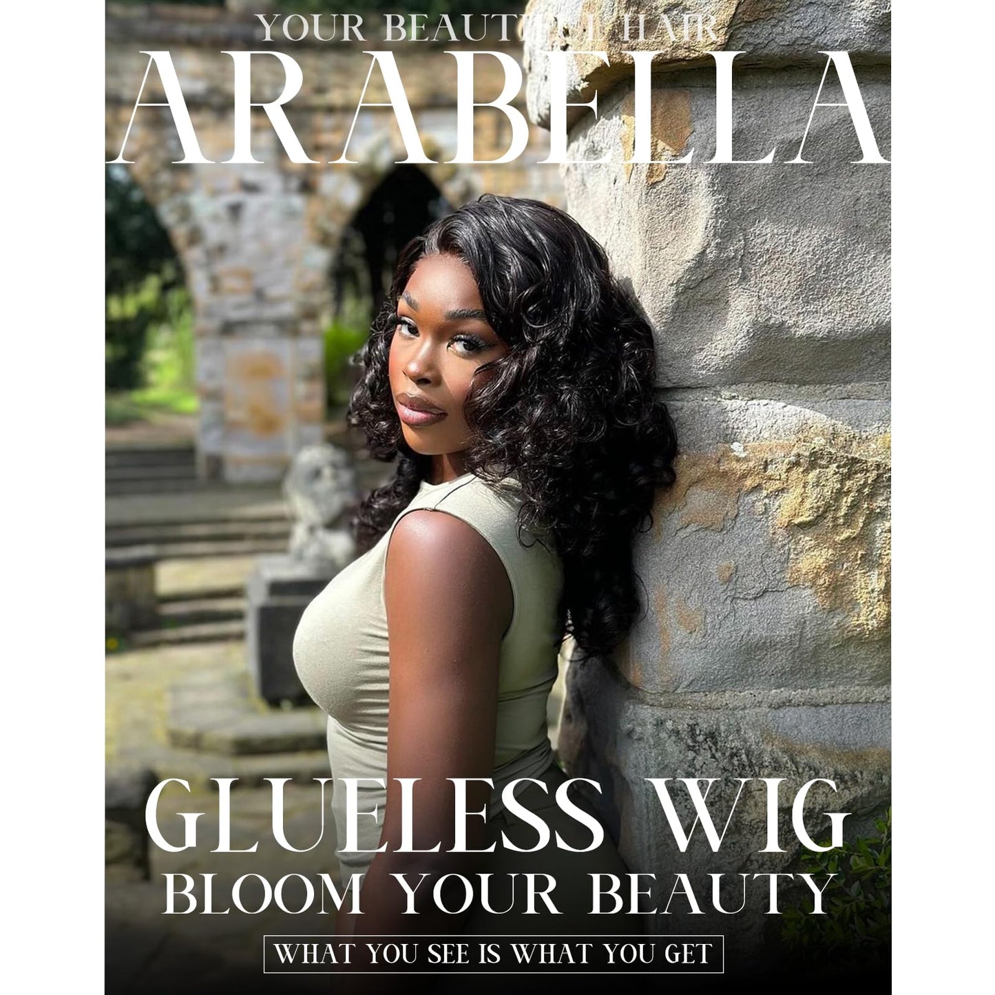 Arabella 6x6 Glueless Wigs Human Hair 230% Density Lace Front Wigs Bouncy Curl Wave Wig Pre Cut Lace Pre Bleached (18inch, 6x6 BNC Wig)