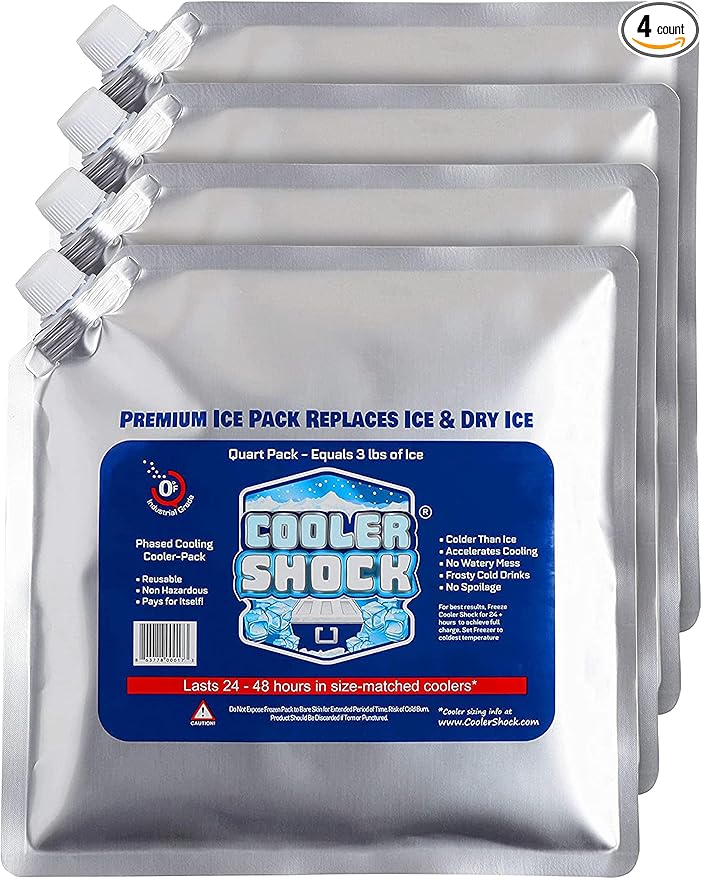 Cooler Shock Reusable Ice Packs for Cooler - Long Lasting Cold Freezer Packs for Coolers and Lunch Boxes - Cooler Ice Packs for Camping Gear, Fishing, Road Trips, Beach Must Haves