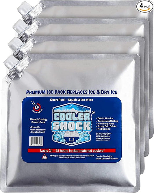 Cooler Shock Reusable Ice Packs for Cooler - Long Lasting Cold Freezer Packs for Coolers and Lunch Boxes - Cooler Ice Packs for Camping Gear, Fishing, Road Trips, Beach Must Haves