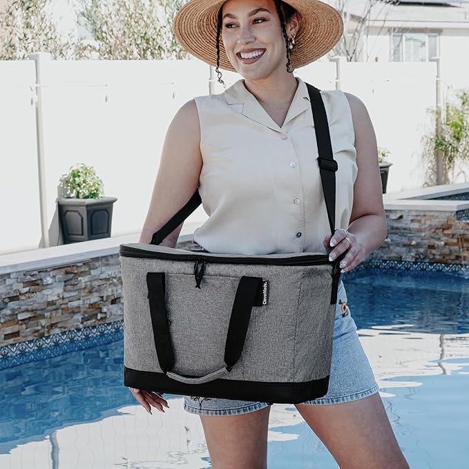CleverMade Collapsible Cooler Bag 50 Can Beach & Travel Car Cooler, Folding Soft Cooler, Shoulder Strap, Bottle Opener Great Car Coolers for Travel, Cleans Easy, Leak Proof - Gray/Black Gray/Midnight
