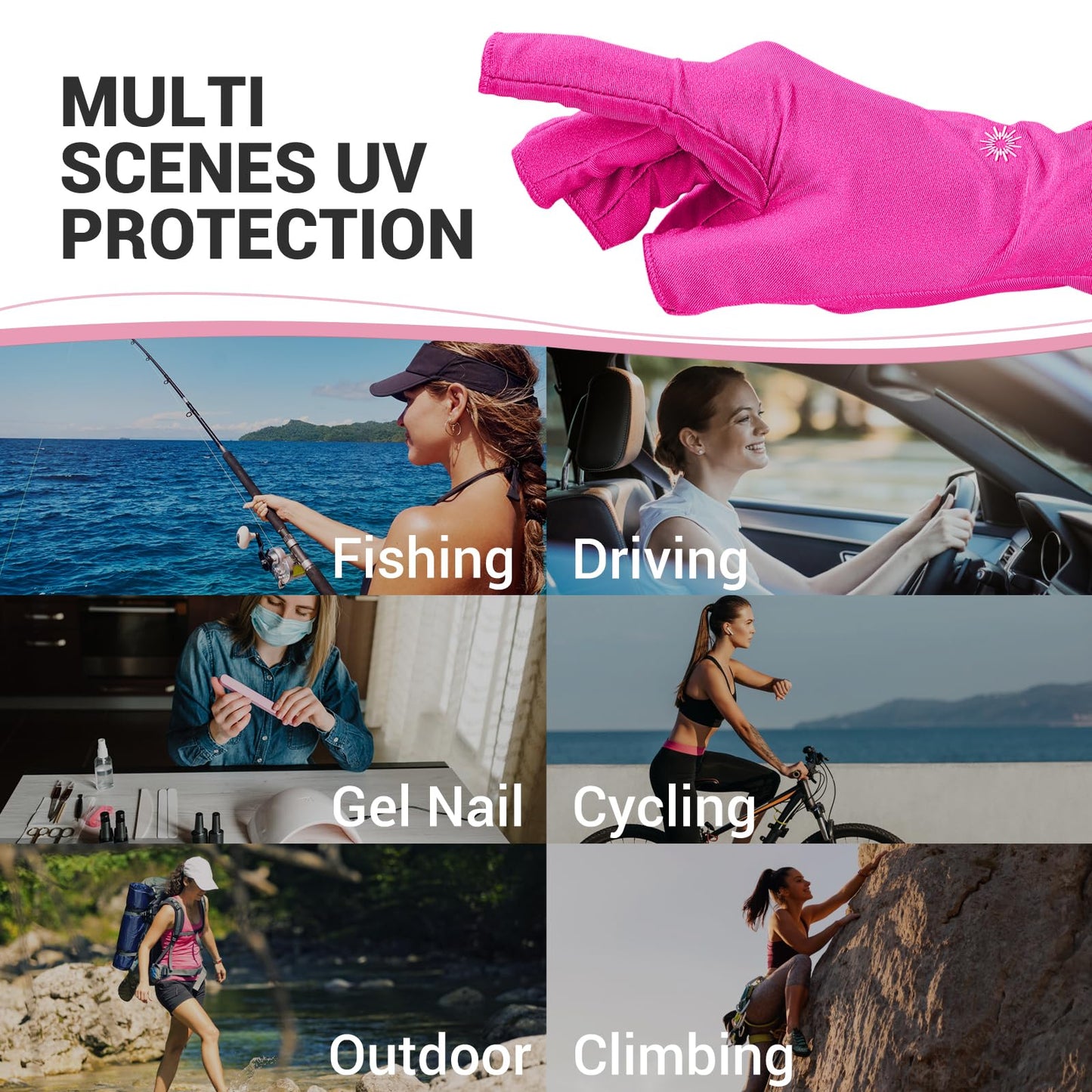AIRSEE UV Gloves for Nail Lamp,Professional UPF50+ UV Protection Glove for Manicures Nail Art,Fingerless That Shield Skin from The Sun and Nail Lamp (Rose Red)