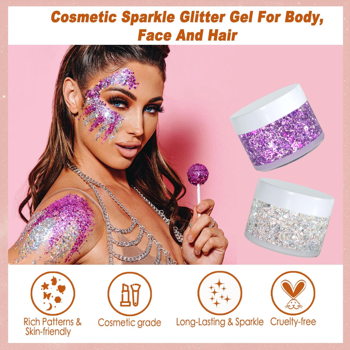 Boko 50ML Body Glitter Gel, Green St. Patrick's Day Mermaid Chunky Glitter for Face Hair Body Sparkle Makeup, Face Glitter Sequins for St. Patrick's Day Coachella Concert Party Rave Accessories