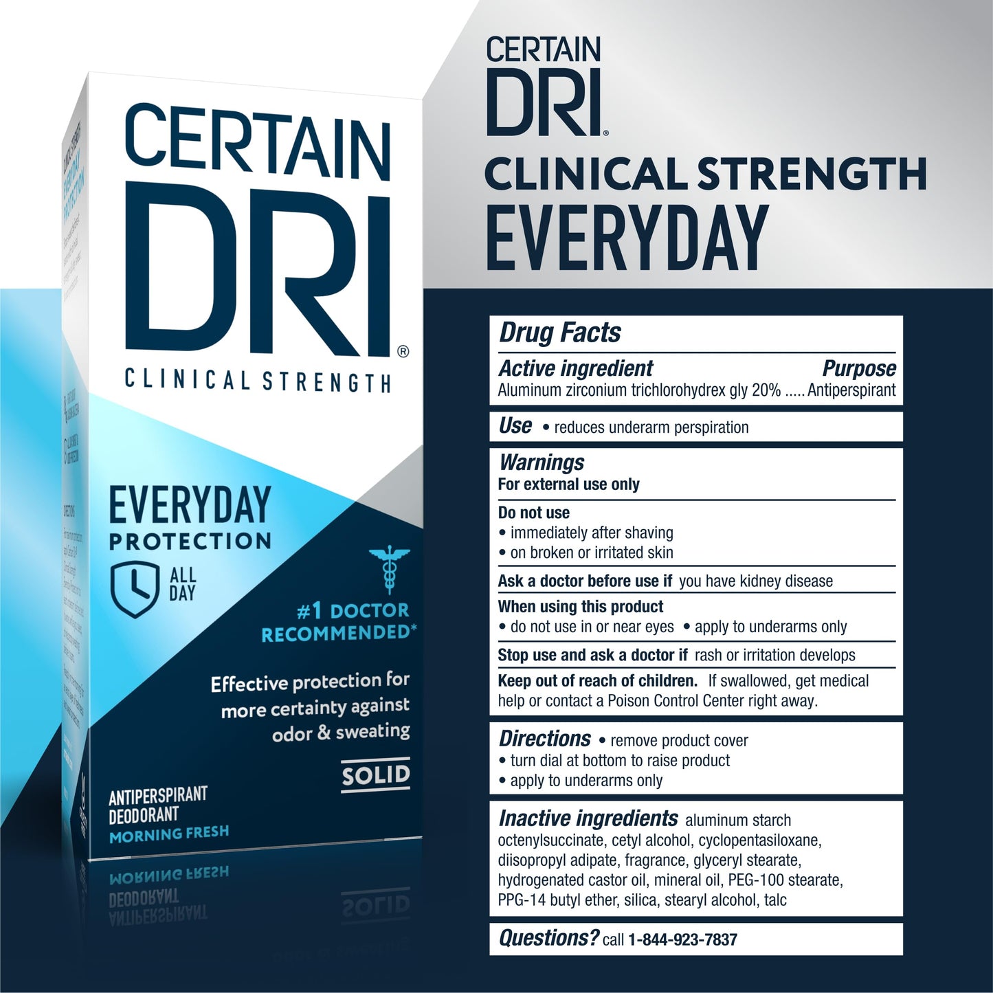 Certain Dri Everyday Strength Clinical Solid Antiperspirant, Hyperhidrosis Treatment for Men & Women, Long-Lasting 72hr Protection, Effective Sweat Control, Travel Friendly, Fresh Scent, 2.6oz, 3 Pack