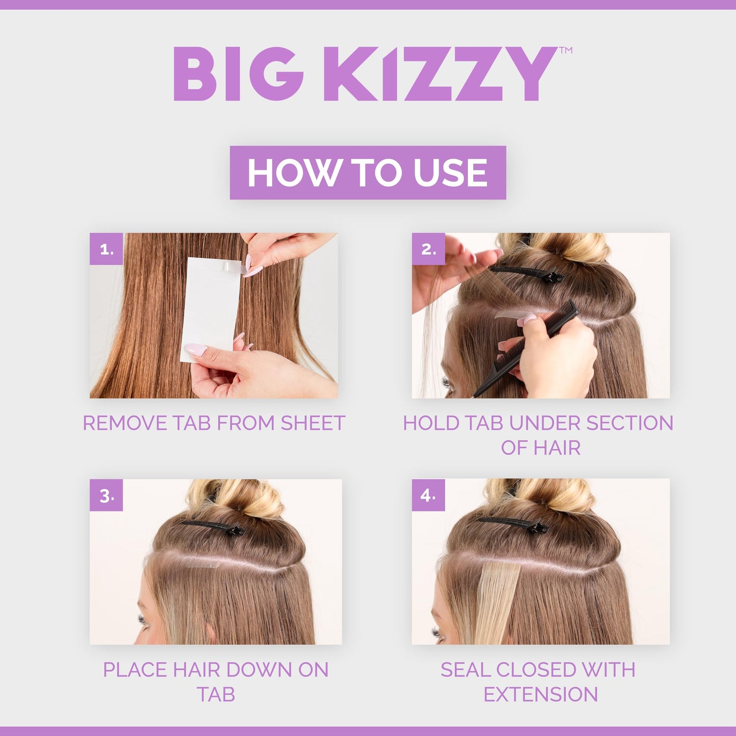Big Kizzy Single Sided Pro Hold Replacement Tape for Hair Extensions - 5-7+ Weeks of wear - Strong Hold and Residue Free One Sided Tape for Extensions - 144 tabs - Made in USA