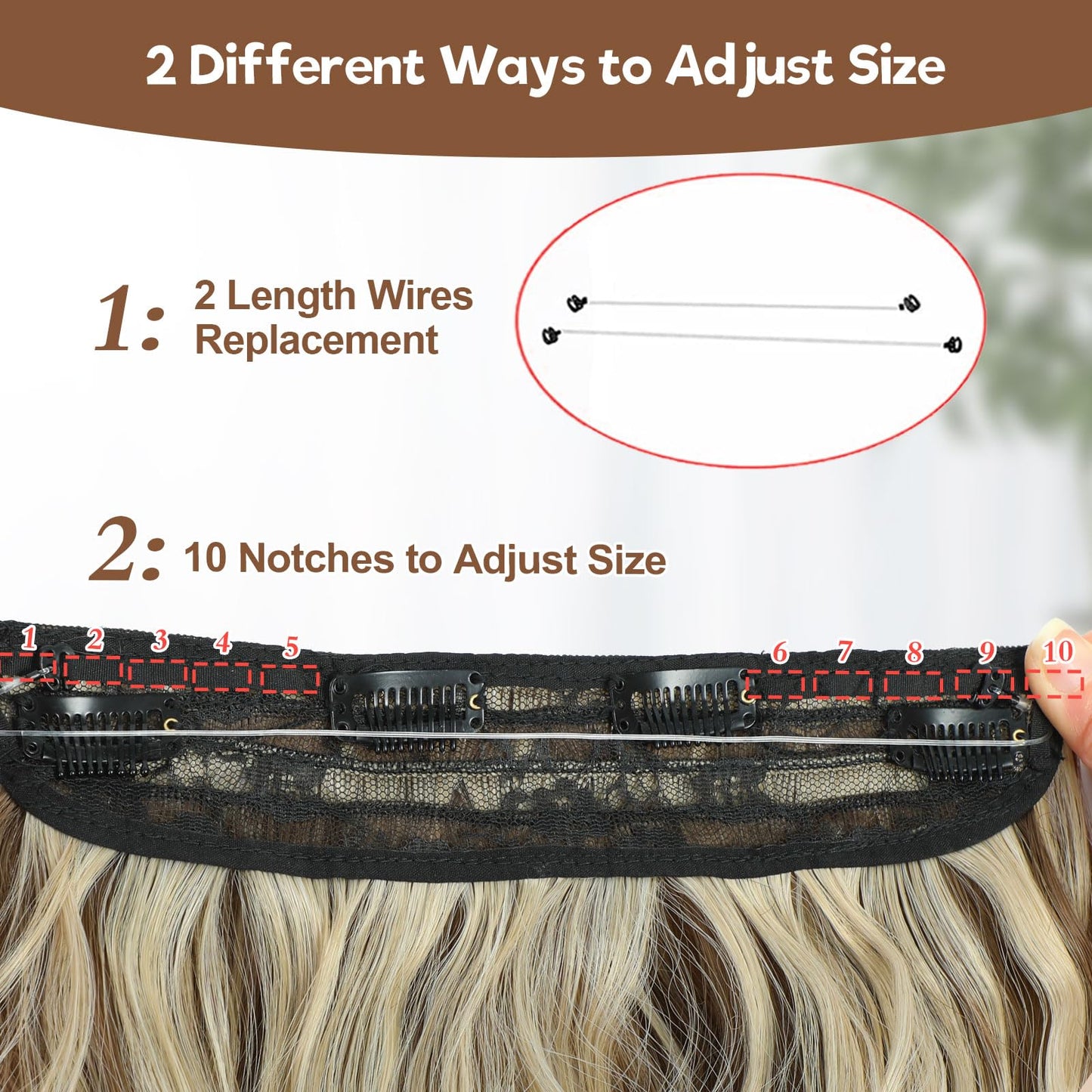 BUPPLER Halo Hair Extensions 12 Inch Invisible Wire Hair Extensions Adjustable Long Wavy Hairpiece Synthetic Upgrade 4 Secure Clips in Hairpieces 12 Inch,Medium Brown Mix Medium Blonde