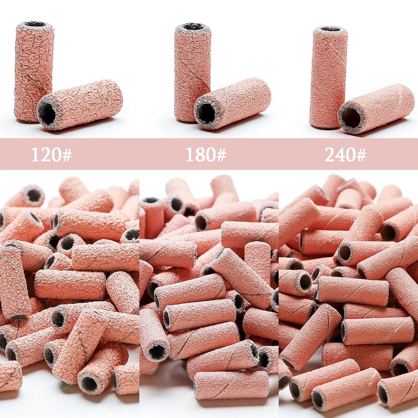 ERUIKA 100pcs Nail Drill Bits Small Sanding Bands with Upgrade 3.1mm Mandrel Bit, 120 Medium Grit Nail File Sanding Bands for Acrylic Nails Gel Removing Shaping Manicures and Pedicure(Pink, 120 Grit)