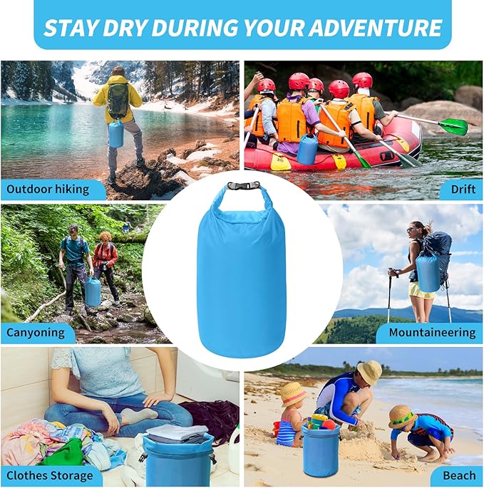 Dry Bag Set, Waterproof Small Lightweight Dry Bags for Paddle Board Kayaking, Fishing, Camping (Blue, 2L+5L+10L)