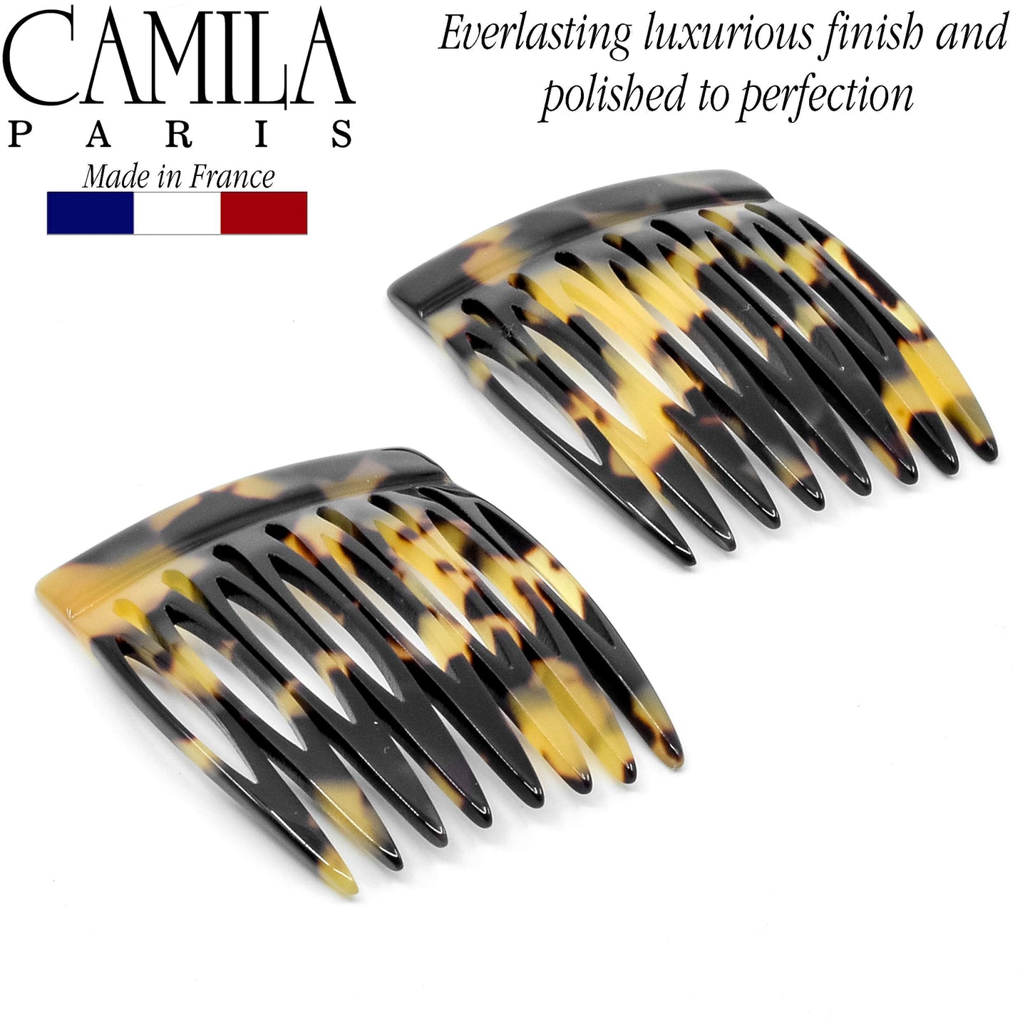 Camila Paris CP2008 Tokyo French Hair Side Comb 4 Piece Handmade Small, French Twist Decorative Hair Combs, Strong Hold Hair Comb Clips for Women, No Slip Styling Girls Hair Accessories Made in France
