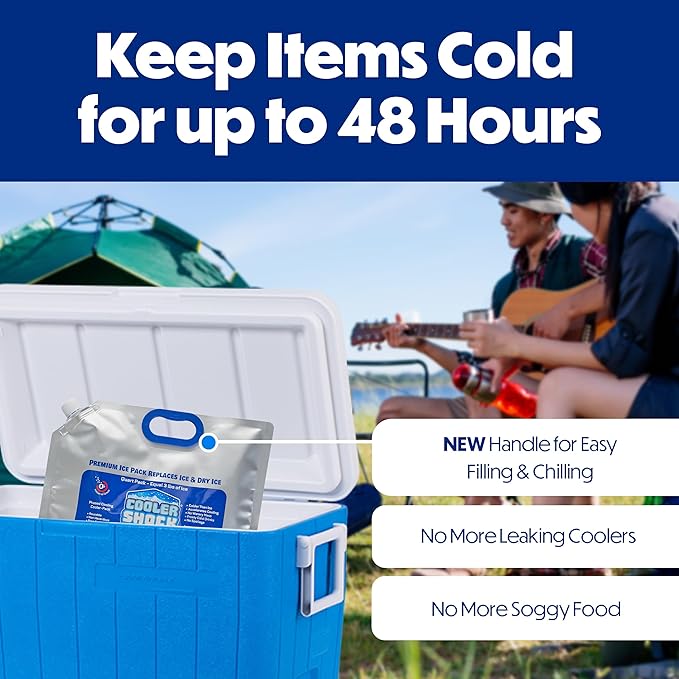 Cooler Shock Reusable Ice Packs for Cooler - Long Lasting Cold Freezer Packs for Coolers and Lunch Boxes - Cooler Ice Packs for Camping Gear, Fishing, Road Trips, Beach Must Haves