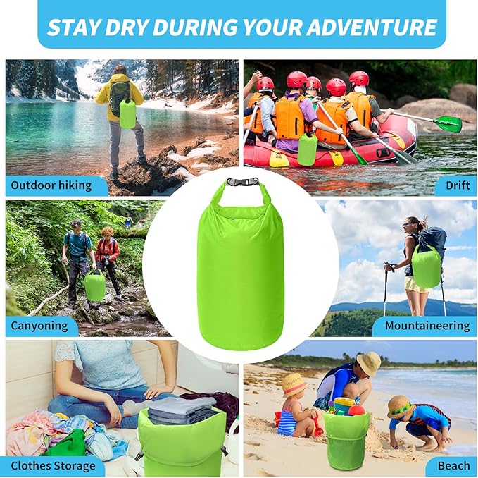 Dry Bag Set, Waterproof Small Lightweight Dry Bags for Paddle Board Kayaking, Fishing, Camping (Green, 2L+5L+10L)
