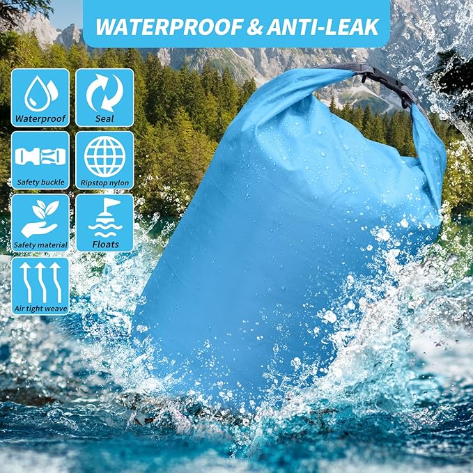 Dry Bag Set, Waterproof Small Lightweight Dry Bags for Paddle Board Kayaking, Fishing, Camping (Blue, 2L+5L+10L)