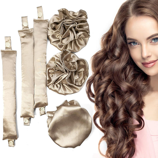 BLINKEEN Satin Heatless Hair Curler 3Sets/6PCS, Flexi Rod for All Hair Types, No Heat Curlers to Sleep In - C-3Sets-Golden