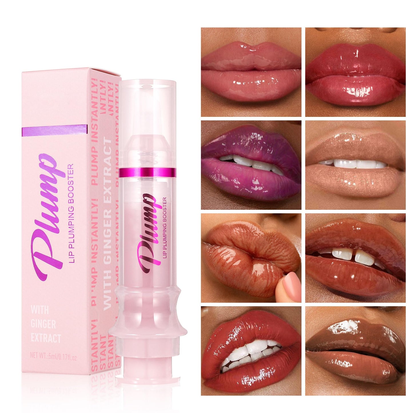 Easilydays Ginger Lip Plumping Booster, Plumping Lip Oil Lipstick with Ginger Extract, Fuller Lips Instantly, Voluminous, Hydrating, High-Shine, Plump & Pout Lip Plumper for Women Girls, #01 Petal