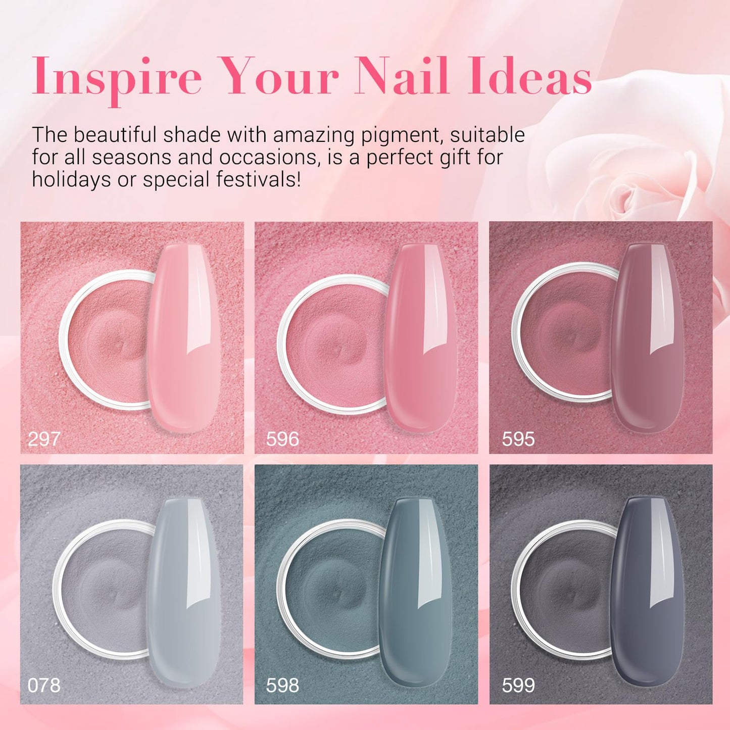 AZUREBEAUTY Dip Powder Nail Set, All Season 6 Colors Nude Pink Gray Dipping Powder Nail Starter Kit French Art Manicure DIY at Home Gifts for Women Girls, No Need Nail Lamp Cured