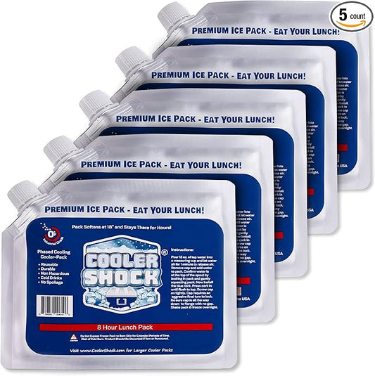 Cooler Shock Reusable Ice Packs for Cooler - Long Lasting Cold Freezer Packs for Coolers and Lunch Boxes - Cooler Ice Packs for Camping Gear, Fishing, Road Trips, Beach Must Haves
