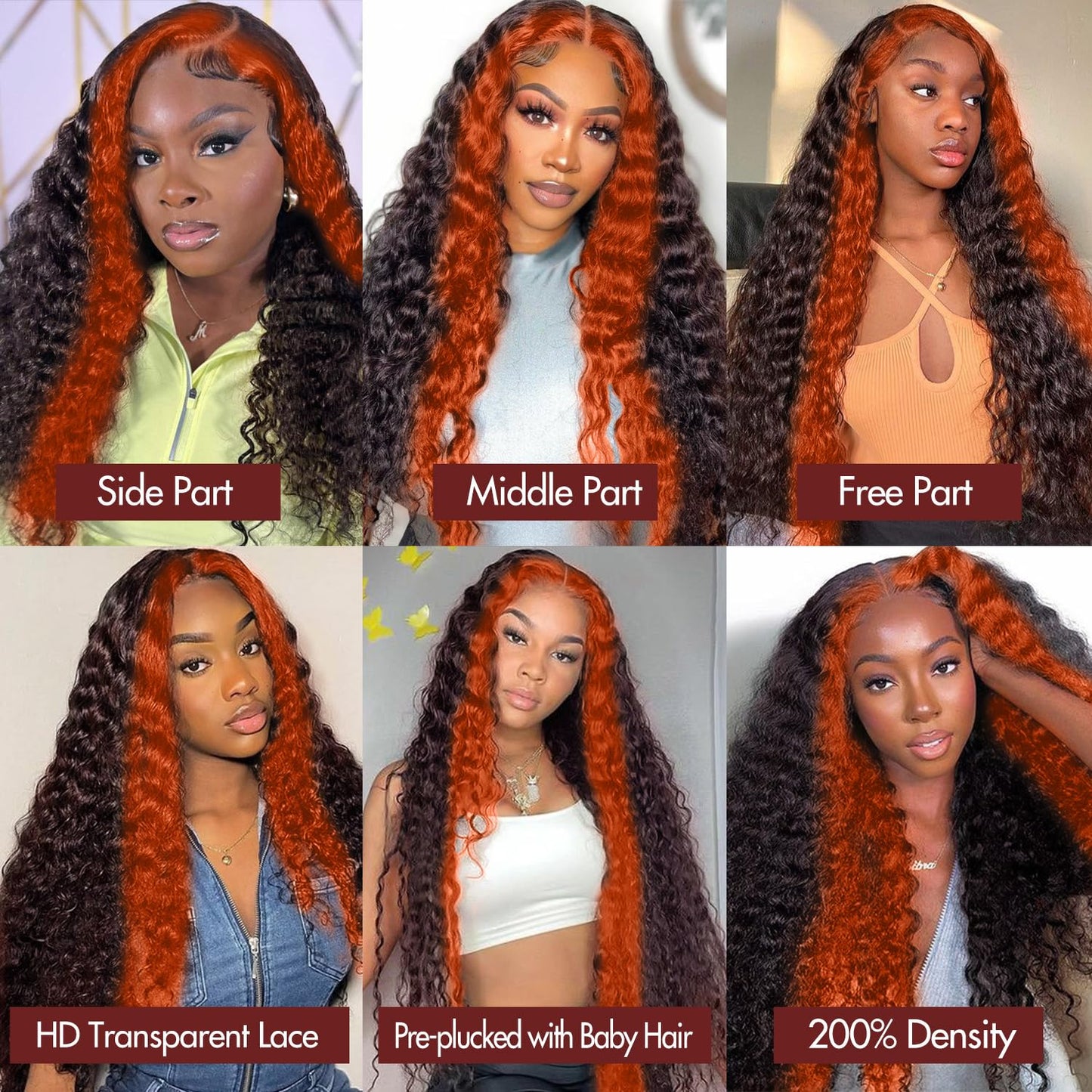 Daphernew 250% Density Deep Wave Lace Front Wigs Human Hair 2/350 Ginger Deep Curly Wigs Human Hair for Women 13x6 HD Lace Front Wigs Ginger Orange Curly Human Hair Wig Brazilian Hair 20Inch