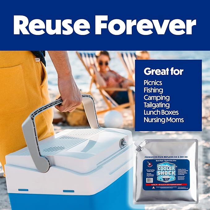 Cooler Shock Reusable Ice Packs for Cooler - Long Lasting Cold Freezer Packs for Coolers and Lunch Boxes - Cooler Ice Packs for Camping Gear, Fishing, Road Trips, Beach Must Haves