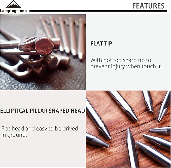 CAMPINGMOON 7.87-inch 8pcs Martensitic Stainless Steel 420J2 Hardened Forged Tent Stake Power Peg Ideal for Hard Ground R-20-8P…