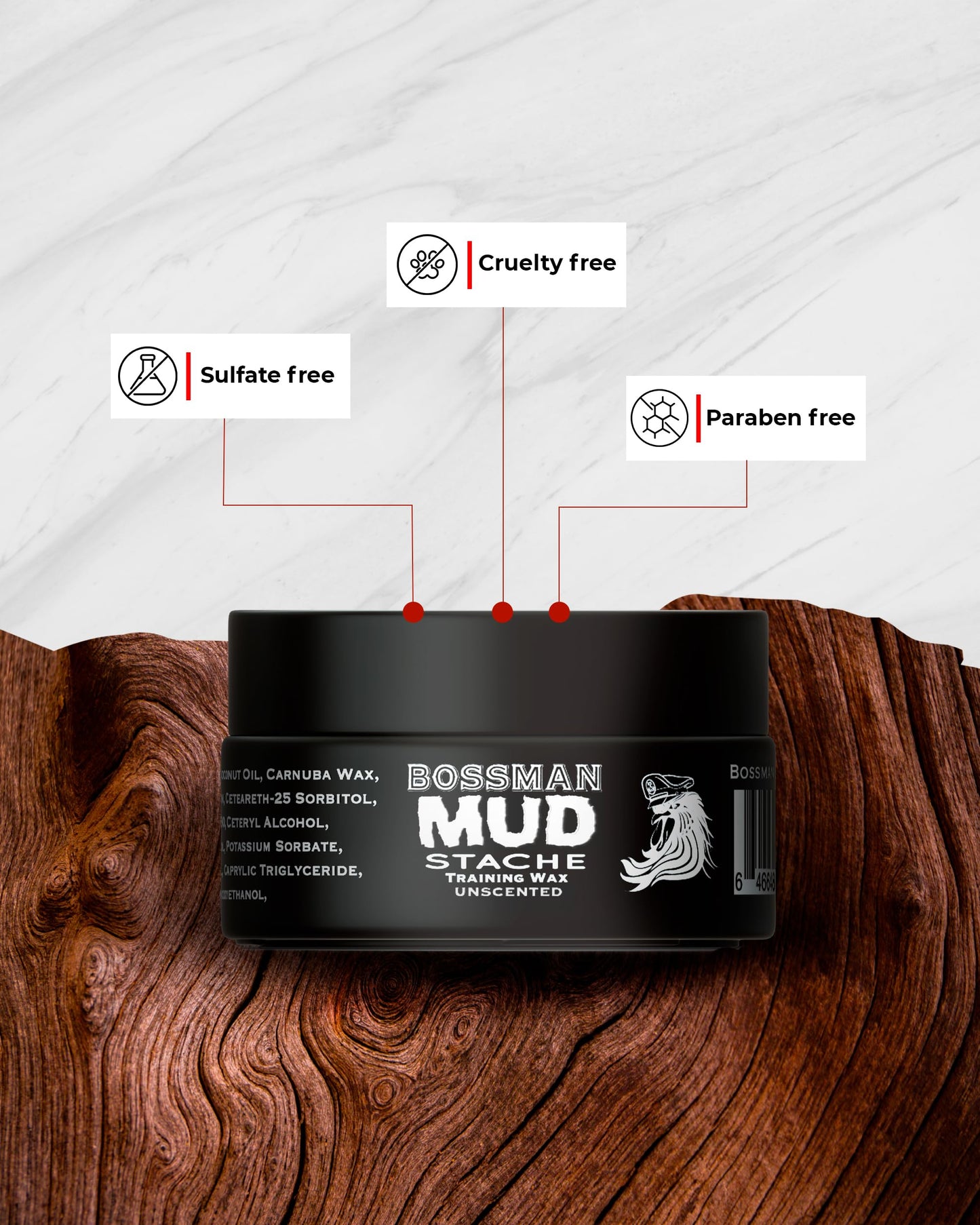 Bossman MUDstache Unscented Mustache Wax for Men (1 oz) - 2 Pack - Strong 24-Hour Hold, Non-Tacky & Easy to Apply for Taming & Styling
