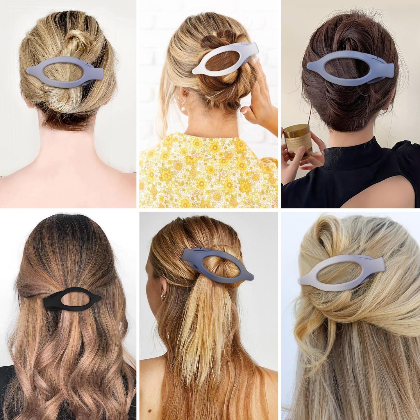 CHANDAT Flat Hair Clip 6 pcs Lay Down Claw Clips Hair Accessories for Women -Grey