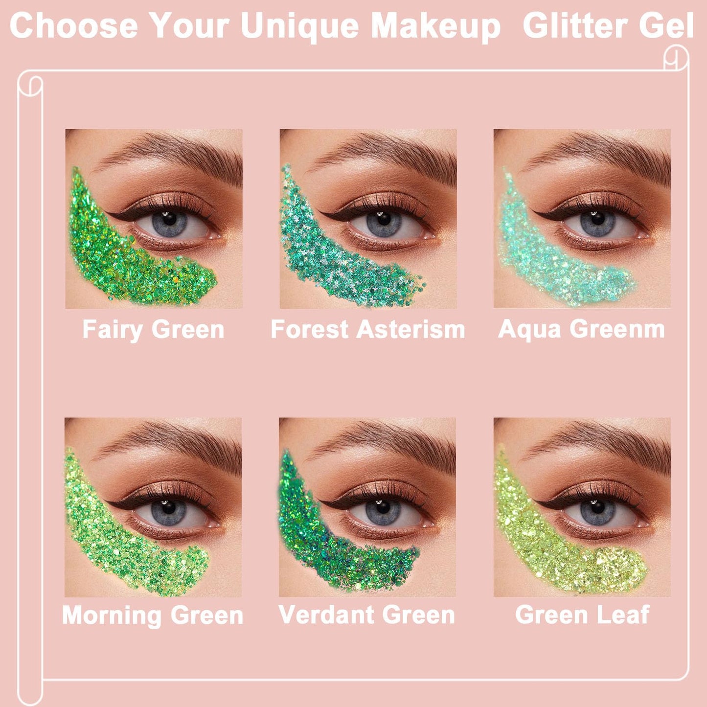 Boko 50ML Body Glitter Gel, Green St. Patrick's Day Mermaid Chunky Glitter for Face Hair Body Sparkle Makeup, Face Glitter Sequins for St. Patrick's Day Coachella Concert Party Rave Accessories