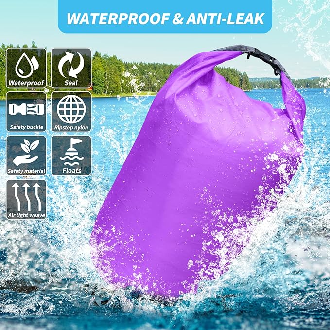 Dry Bag Set, Waterproof Small Lightweight Dry Bags for Paddle Board Kayaking, Fishing, Camping (Purple, 40L 2Pack)