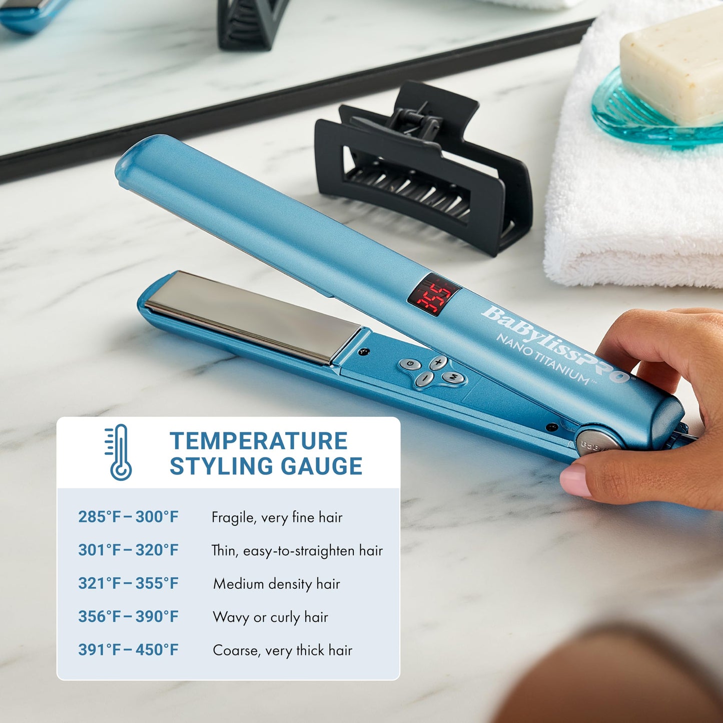 BaBylissPRO Nano Titanium Flat Iron Hair Straightener, 1" Digital Hair Straightener Iron for Professional Salon Results and All Hair Types
